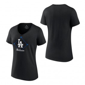 Women's Los Angeles Dodgers Fanatics Branded Black 2023 Postseason Around the Horn V-Neck T-Shirt