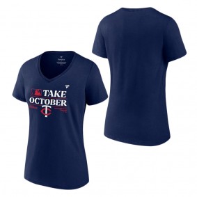 Women's Minnesota Twins Fanatics Branded Navy 2023 Postseason Locker Room V-Neck T-Shirt