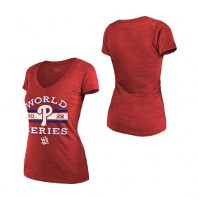 Women's Philadelphia Phillies Red 2022 World Series Modest V-Neck T-Shirt