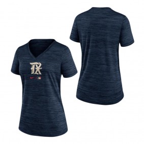 Women's Texas Rangers Navy 2023 City Connect Velocity Practice Performance V-Neck T-Shirt