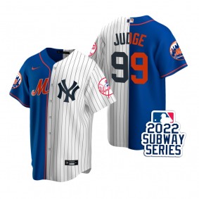 New York Yankees Aaron Judge Royal White 2022 Subway Series Split Jersey