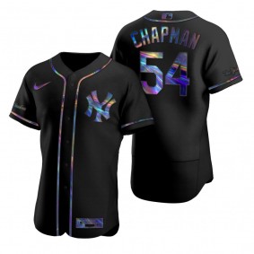 New York Yankees Aroldis Chapman Nike Black Authentic Holographic Golden Edition Jersey