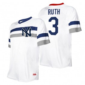 Babe Ruth New York Yankees Stitches White Cooperstown Collection V-Neck Jersey