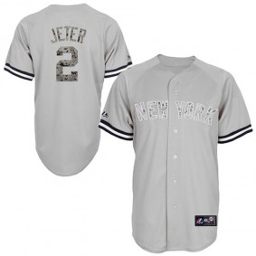 Male New York Yankees #2 Derek Jeter Gray Camo USMC Player Jersey
