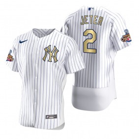 Men's New York Yankees Derek Jeter Nike White Gold 2009 World Series Champions Jersey