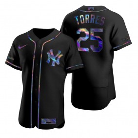 New York Yankees Gleyber Torres Nike Black Authentic Holographic Golden Edition Jersey