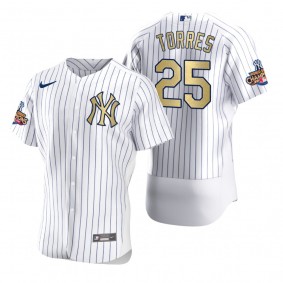 Men's New York Yankees Gleyber Torres Nike White Gold 2009 World Series Champions Jersey