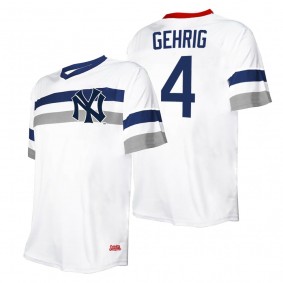 Lou Gehrig New York Yankees Stitches White Cooperstown Collection V-Neck Jersey