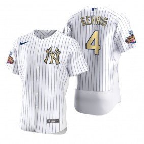 Men's New York Yankees Lou Gehrig Nike White Gold 2009 World Series Champions Jersey