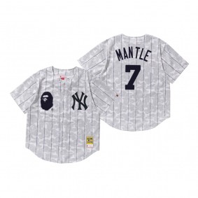 New York Yankees Mickey Mantle White BAPE x Mitchell & Ness Jersey