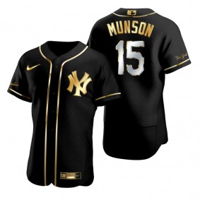 New York Yankees Thurman Munson Nike Black Golden Edition Authentic Jersey