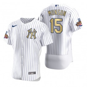Men's New York Yankees Thurman Munson Nike White Gold 2009 World Series Champions Jersey