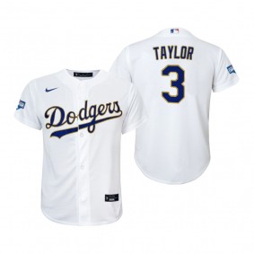 Youth Dodgers Chris Taylor White Gold 2021 Gold Program Replica Jersey