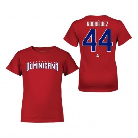 Youth Dominican Republic Baseball Julio Rodriguez LEGENDS Red 2023 World Baseball Classic Name & Number T-Shirt