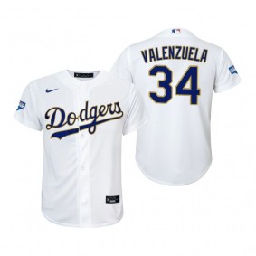 Youth Dodgers Fernando Valenzuela White Gold 2021 Gold Program Replica Jersey
