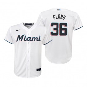 Youth Miami Marlins Dylan Floro Nike White Replica Home Jersey