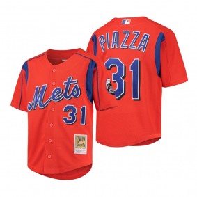 Youth New York Mets Mike Piazza Orange Mesh Batting Practice Jersey Cooperstown Collection