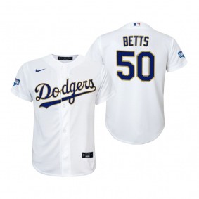 Youth Dodgers Mookie Betts White Gold 2021 Gold Program Replica Jersey