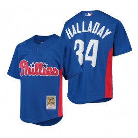 Youth Philadelphia Phillies Roy Halladay Royal Mesh Batting Practice Jersey Cooperstown Collection