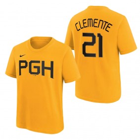 Youth Pittsburgh Pirates Roberto Clemente Gold 2023 City Connect Name & Number T-Shirt