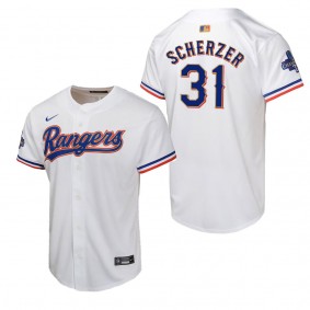 Youth Texas Rangers Max Scherzer Nike White 2024 Gold Collection Limited Player Jersey