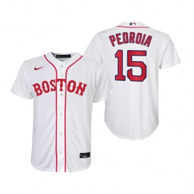 Youth Boston Red Sox Dustin Pedroia Nike White 2021 Patriots' Day Replica Jersey