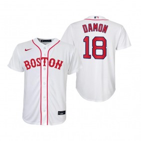 Youth Boston Red Sox Johnny Damon Nike White 2021 Patriots' Day Replica Jersey