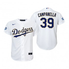 Youth Dodgers Roy Campanella White Gold 2021 Gold Program Replica Jersey