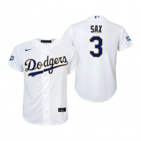 Youth Dodgers Steve Sax White Gold 2021 Gold Program Replica Jersey