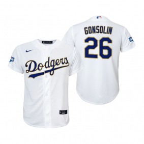 Youth Dodgers Tony Gonsolin White Gold 2021 Gold Program Replica Jersey
