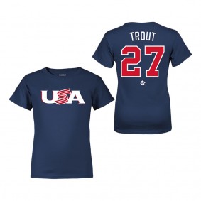 Youth USA Baseball Mike Trout LEGENDS Navy 2023 World Baseball Classic Name & Number T-Shirt