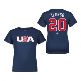Youth USA Baseball Pete Alonso LEGENDS Navy 2023 World Baseball Classic Name & Number T-Shirt